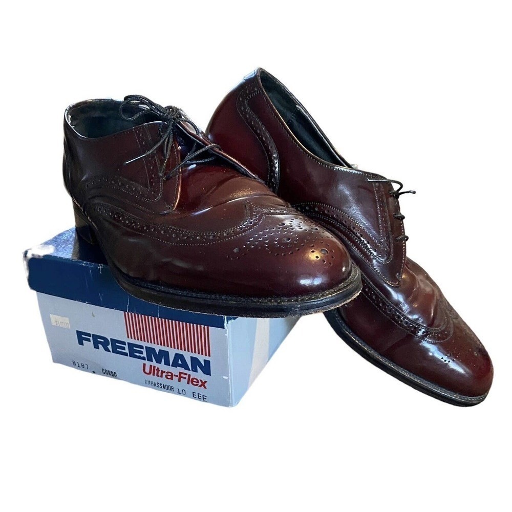 Vintage Freeman Ultra Flex Dress Shoes Mens 10 EEE Brown Leather Ambassador Lace